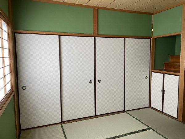 3階和室の聚楽壁の塗り替えと襖の張り替えと畳の表替え完了